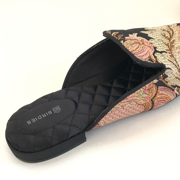 BIRDIES Phoebe Embroidered Floral Jacquard Slipper Mules Flats in Black Size 8 - Picture 3 of 16